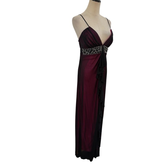 NWT Y2K Sequin Hearts  Gown Sheer Black Pink Beaded dress Whimsigoth Fairy Vamp - Picture 3 of 13